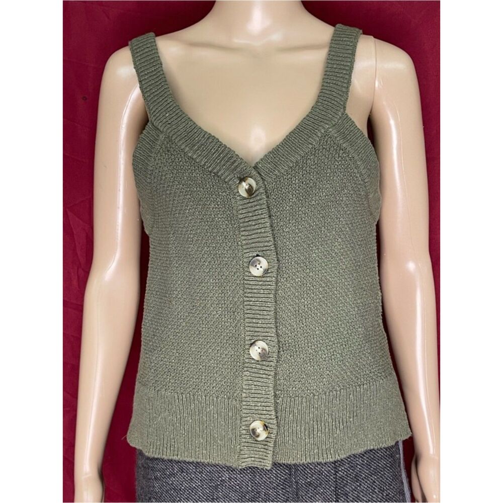 Madewell Wakefield Button Front Sweater Tank Drab Olive Green Size XS